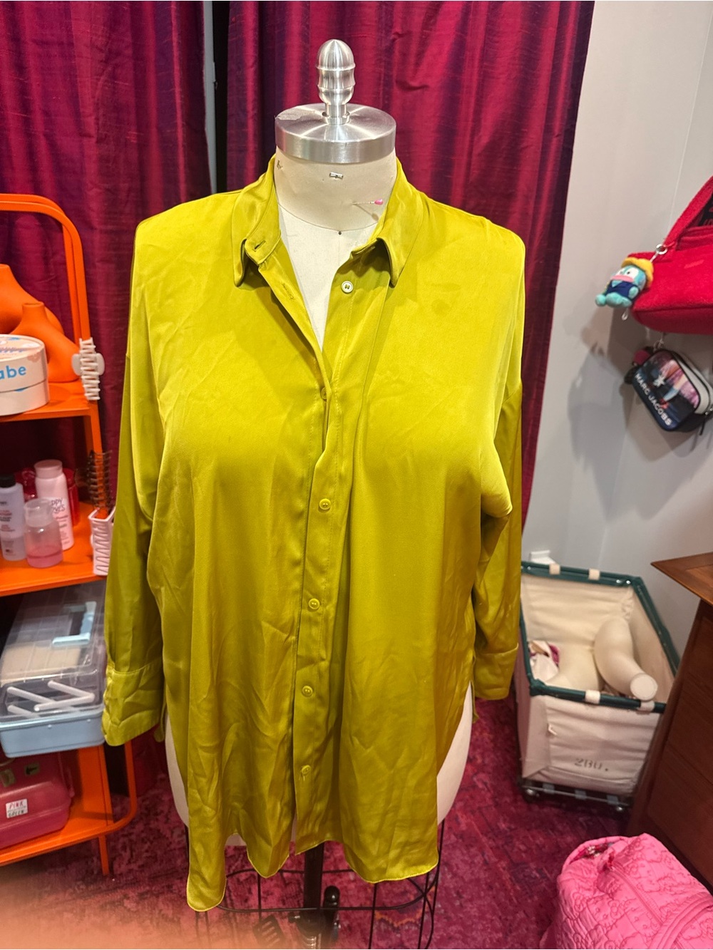 Primark Men's Bright Lime Green Button-Down Shirt